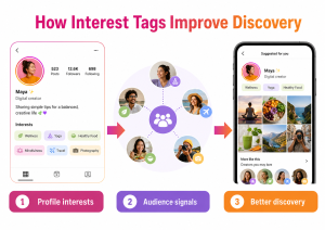 Diagram showing how Instagram interest tags can improve discovery by connecting user interests with more relevant content and profiles